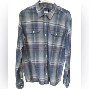 Patagonia Mens Shirt Size Large Blue Plaid A/C Steersman Tartan Outdoor